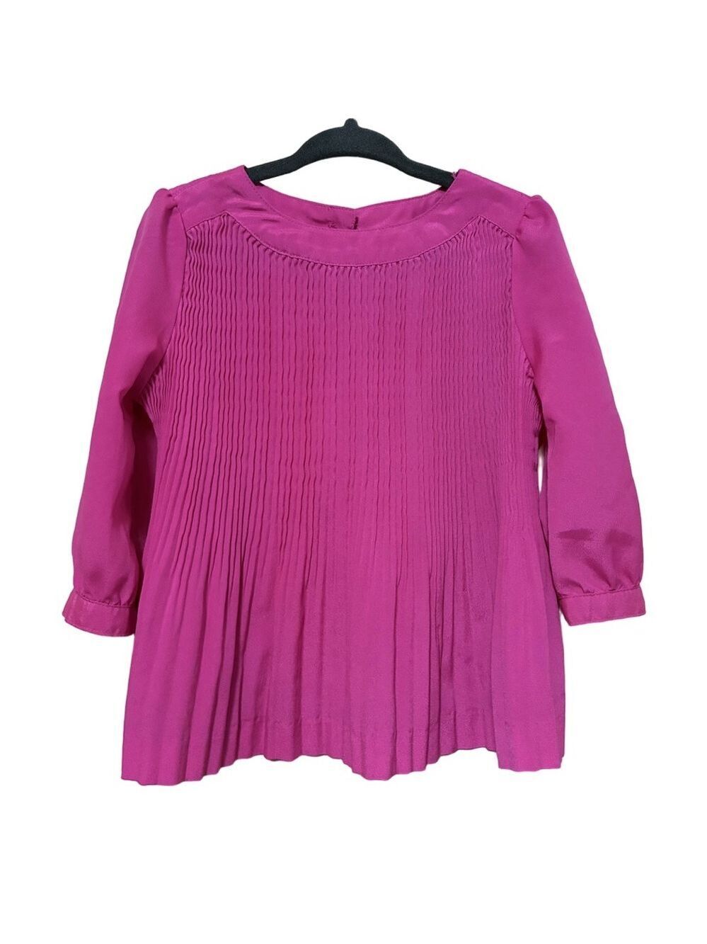 Baker By Ted Baker Pleated Flowy Blouse Girls 3T Hot Pink Long Sleeve